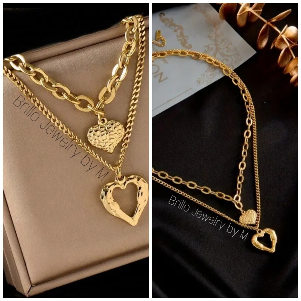 New Punk Heart 2 Layered Necklace